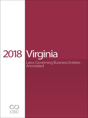 cover image of CSC&reg; Virginia Laws Governing Business Entities Annotated